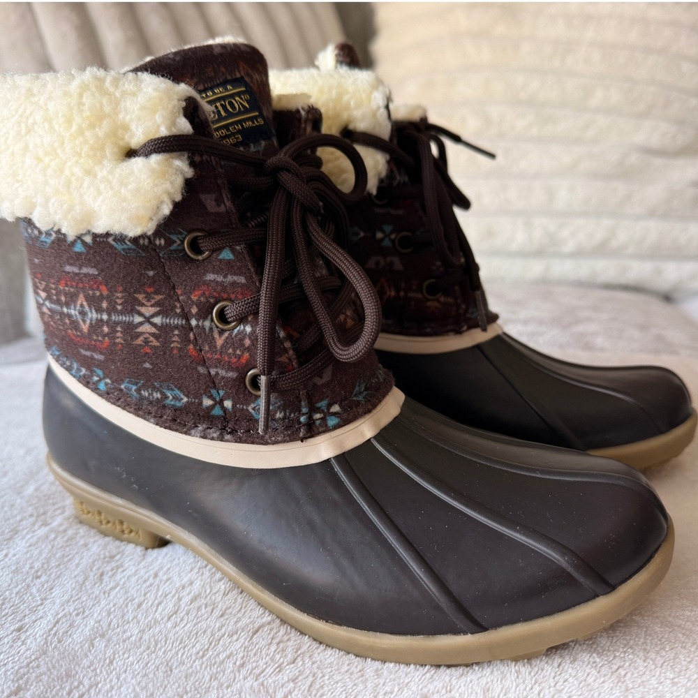 Pendleton Duck Boots Women's Size 6 Waterproof Sherpa Lined‎ Nordic Print